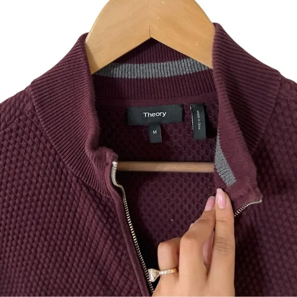 THEORY Udeval Breach Men’s Burgundy Zip Up Half Zip Sweater Pullover Top